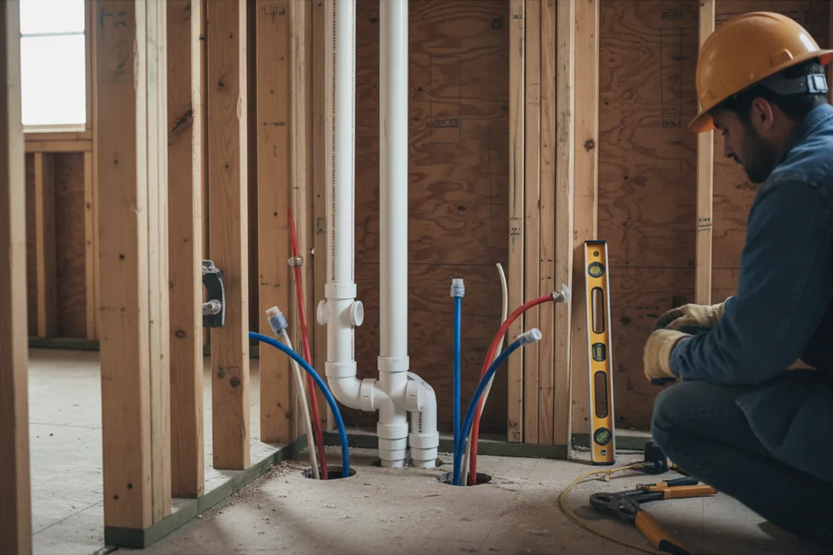 Drain and supply rough-in during Sump Pump Repair in Denville