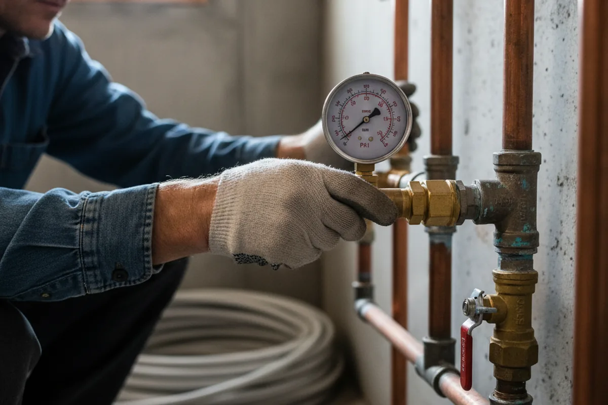 Pressure testing a repaired line during Water Line Repair in Denville